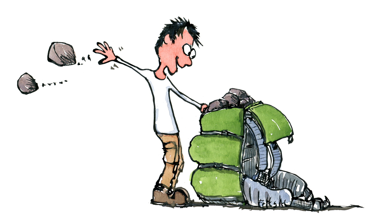 backpack-throwing-rocks-out-travel-light-past-illustration-by-frits-ahlefeldt  – Frits Ahlefeldt: Nomad & Hiking Artist